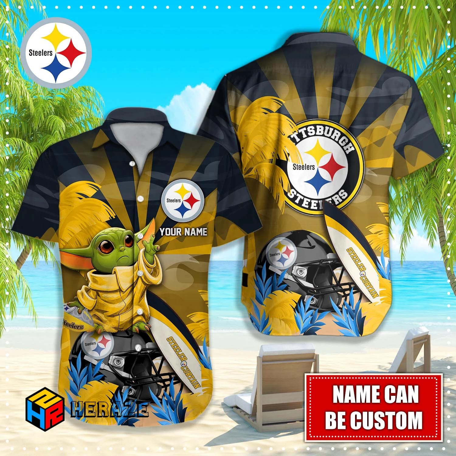 Custom Name Pittsburgh Steelers NFL Aloha Hawaiian Shirt Uwdcpe