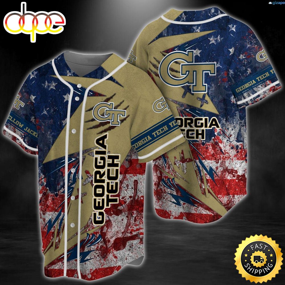 Georgia Tech Yellow Jackets US Flag Baseball Jersey Shirt Nzu2ye