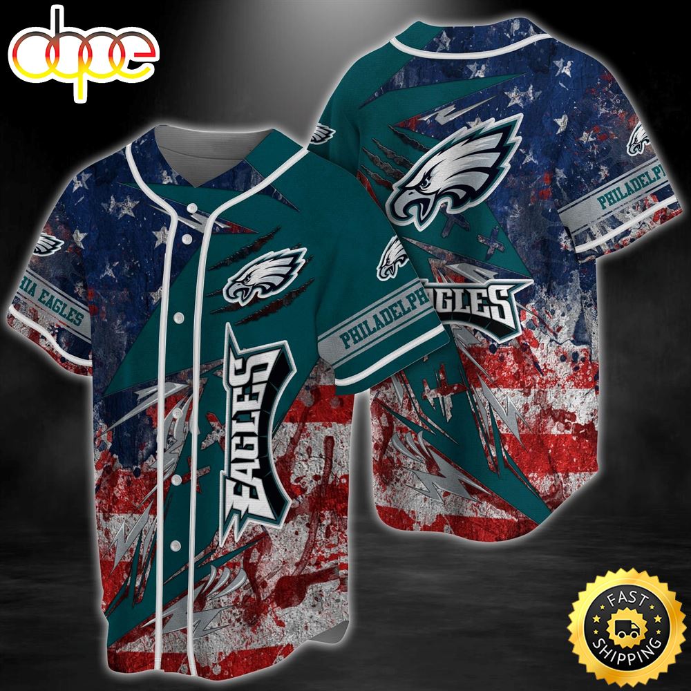 Philadelphia Eagles America Flag NFL Baseball Jersey Shirt Ohfp33