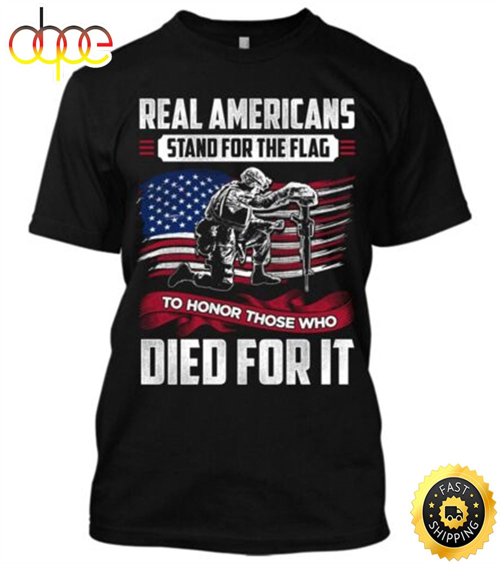 Real Americans Stand For The Flag New Mens Donald Trump Veteran Patriotic T Shirt P5hcri