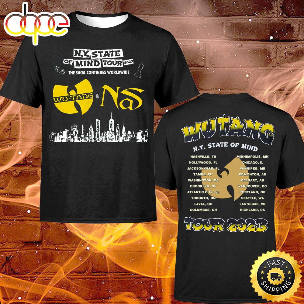 Wu Tang Clan Nas New York State Of Mind Tour 2023 North American Dates T Shirt Sdq0yf