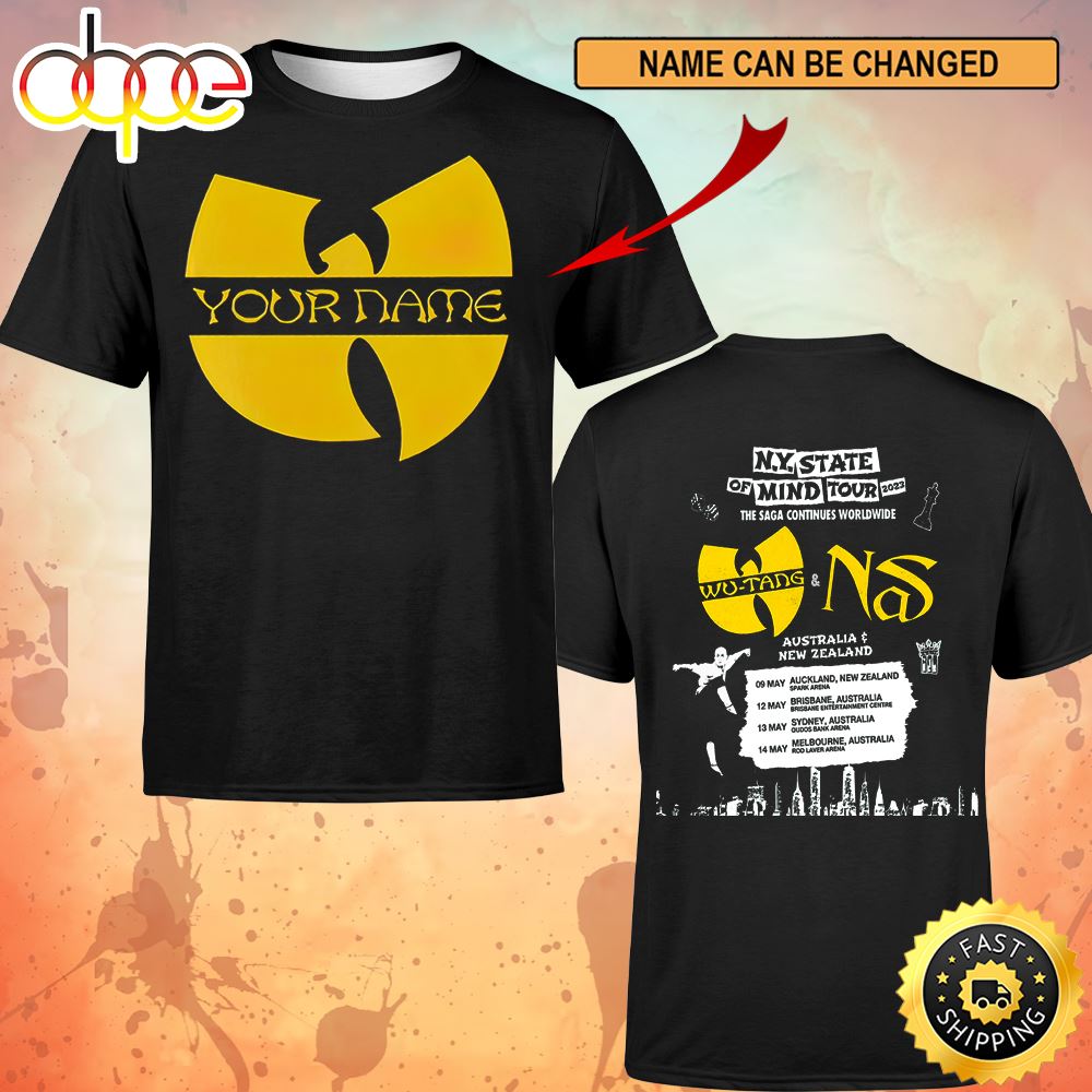 Custom Name Logo Wutang And Nas N.Y State Of Mind Tour 2023 Australia & New Zealand Black Unisex Basic T-shirt