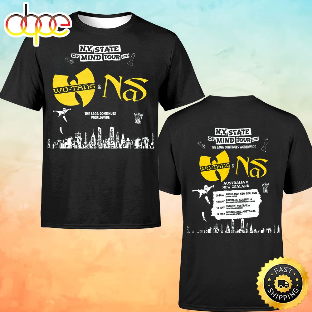 Wutang Clan Nas N.Y State Of Mind Tour Australia New Zealand 2023 The Saga Continues Worldwide Unisex T Shirt 