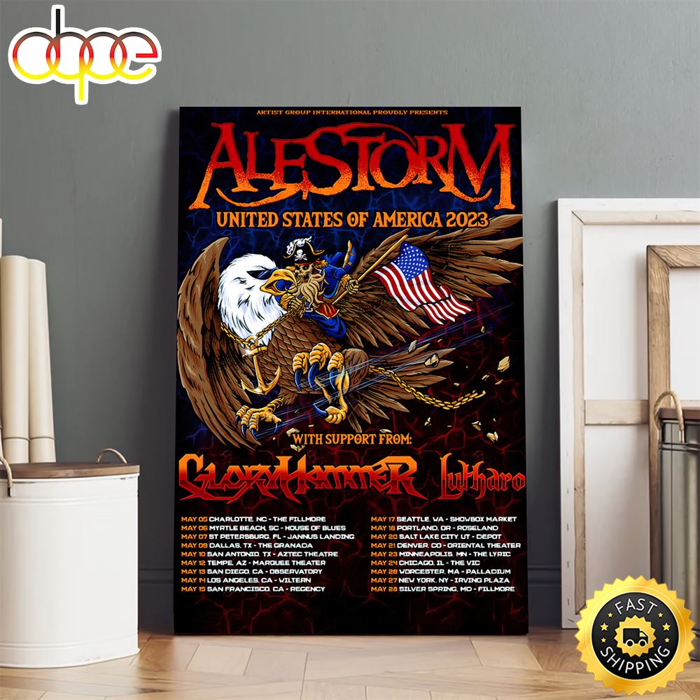 Alestorm Announces 2023 Usa Headline Tour With Direct Support From Labelmates Gloryhammer Poster Canvas J53dyd