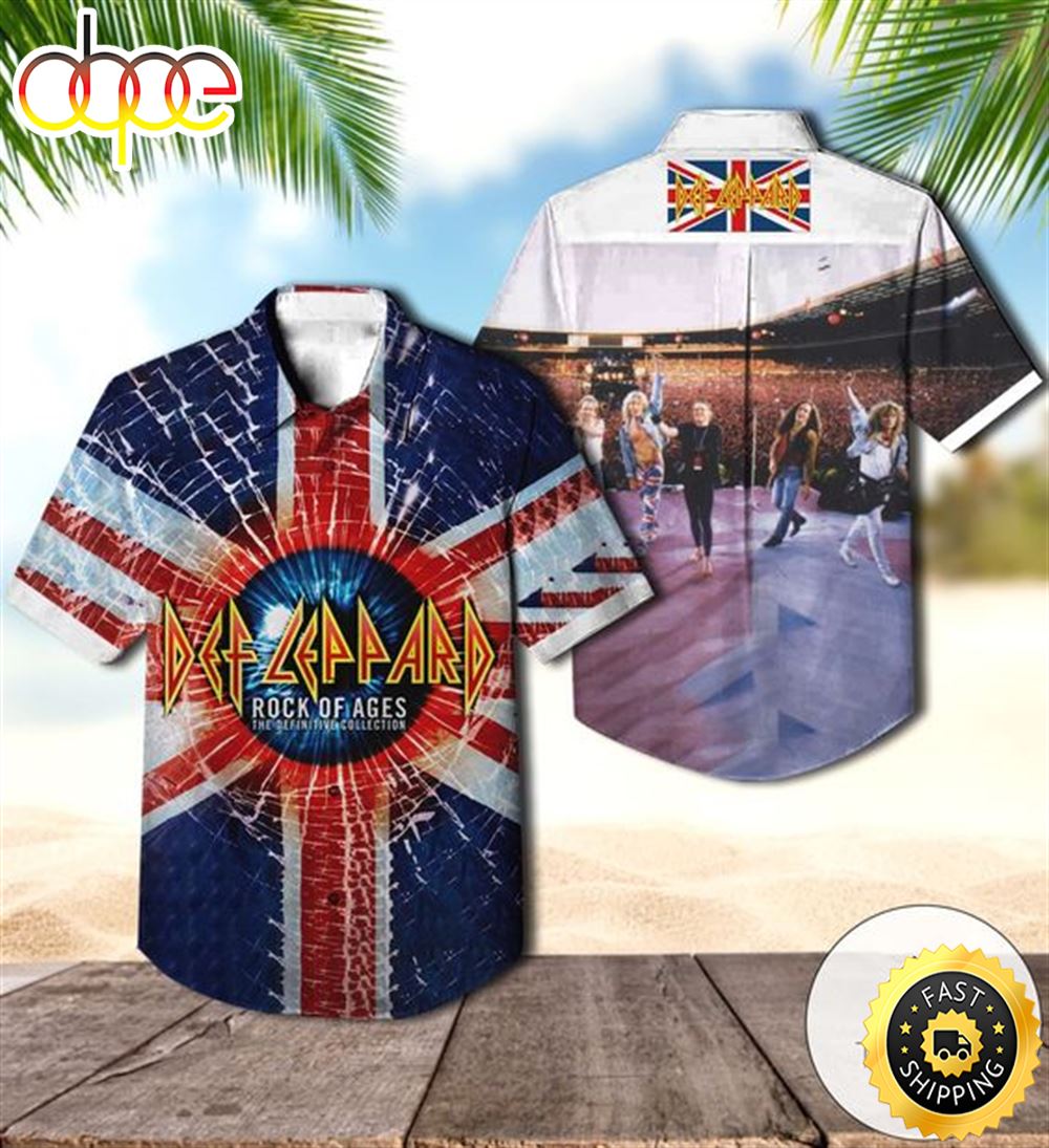 Amazing Def Leppard Rock Of Ages The Definitive Collection Compilation Album Cover Hawaiian Shirt Mt4fxx