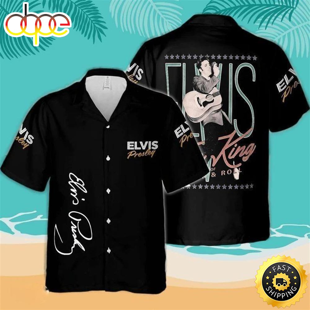 Black Aloha Elvis Presley Hawaiian Shirt King Of Rock And Roll Y3lehf