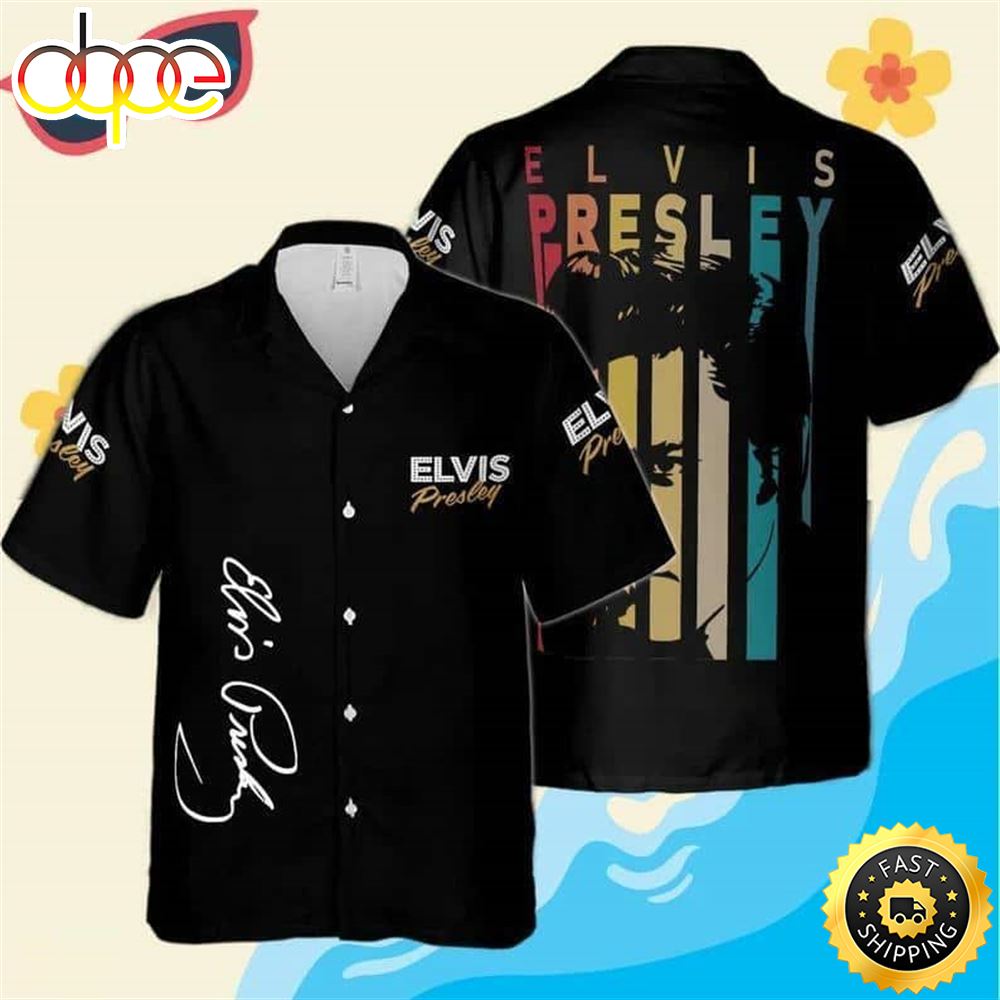 Black Aloha The King Elvis Presley Hawaiian Shirt Gift For Rock Lovers Zdgtns