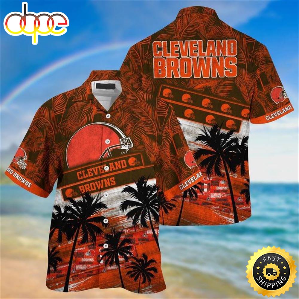 Cleveland Browns Logo Beachwear For Men Nfl Sport Hawaiian Shirt Ao1nng