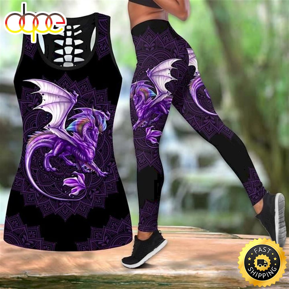 Combo Dragon Purple Mandala Pattern For Lovers 3D Tanktop Leggings Set –