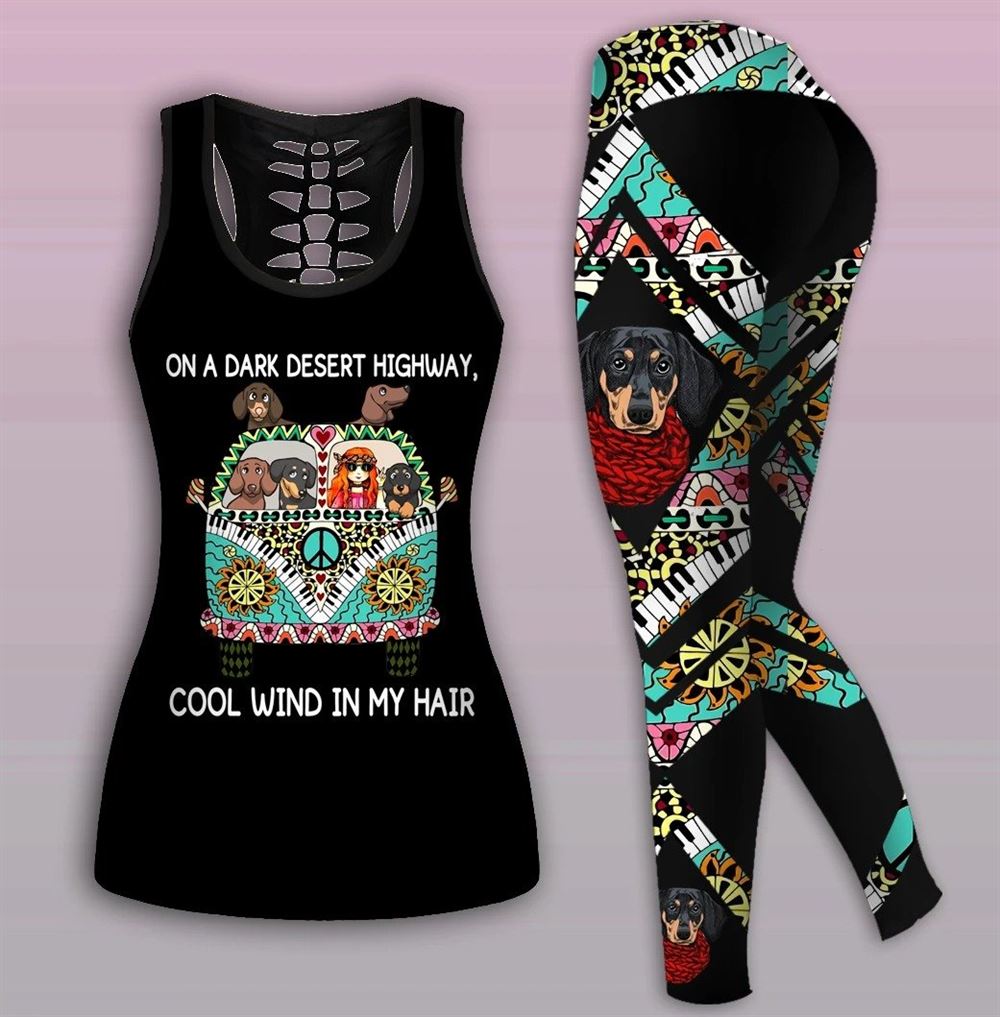 Dachshund Hippie On A Dark Desert Highway All Over Printed Women S Tanktop Leggings Set Perfect Workout Outfits Gifts For Hippie Life 1 Hxffqs