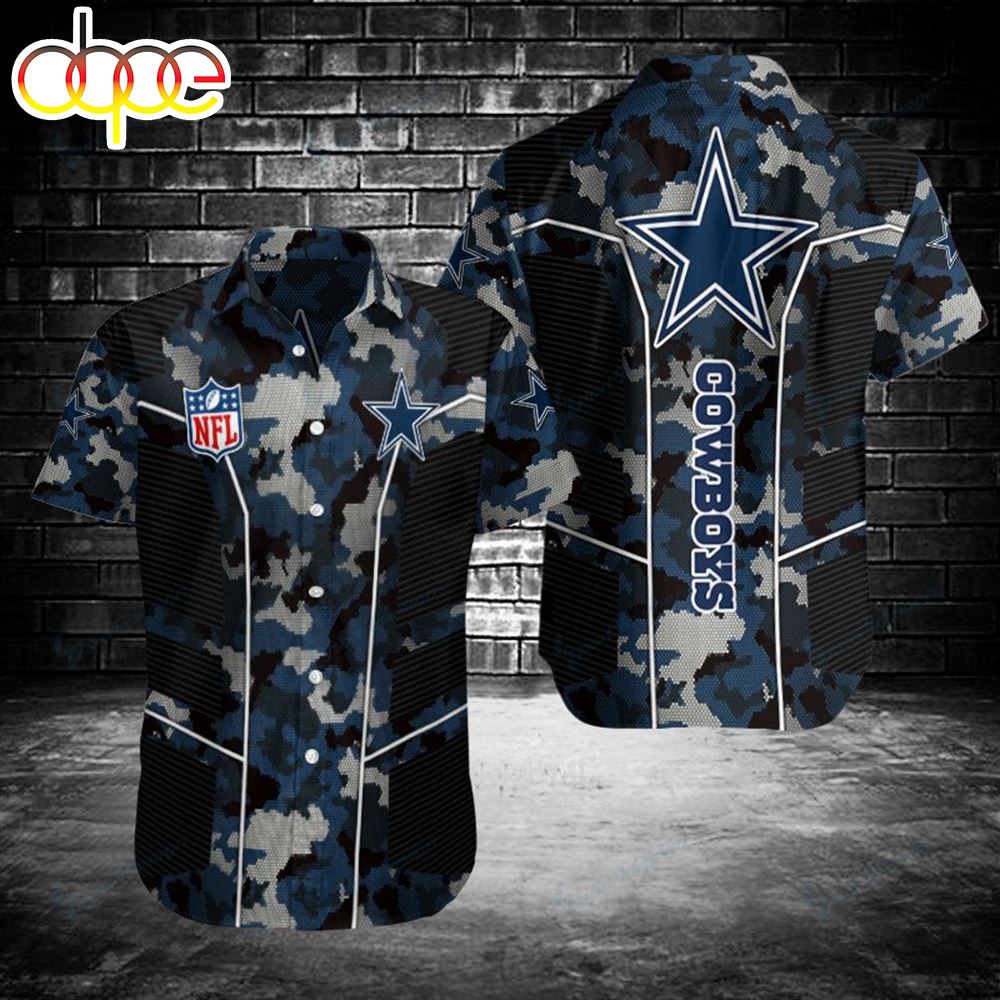 Dallas Cowboys Blue Camo 3D Hawaiian Shirt Gift For Cowboys Fan Miy8oq
