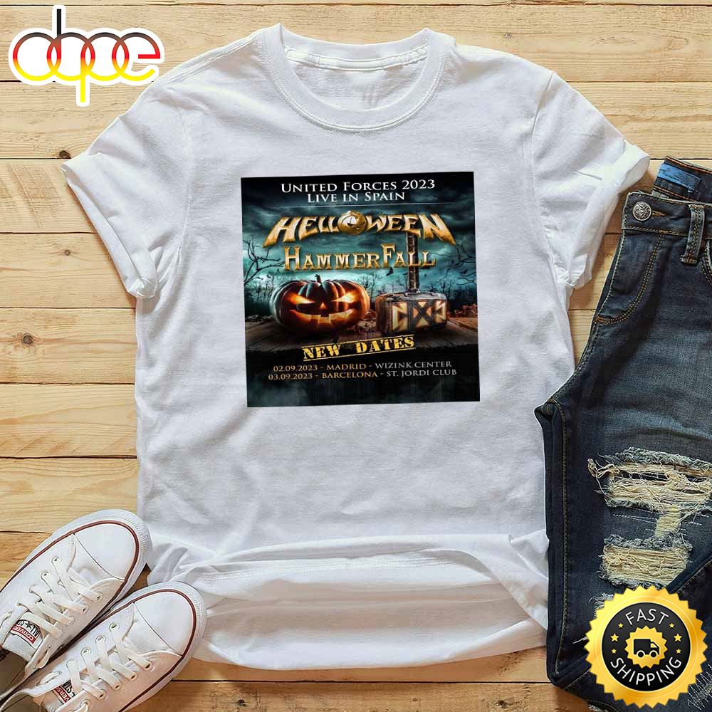 Helloween Hammer Madrid Barcelona Fall Tour 2023 White T Shirt Hzb0yh