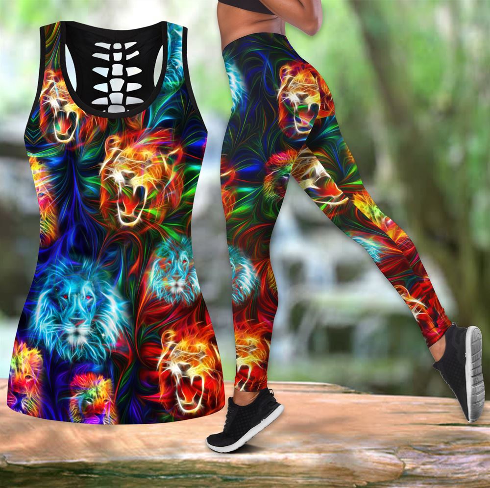 Hippe Lion Neon Color All Over Printed Women S Tanktop Leggings Set Perfect Workout Outfits Gifts For Hippie Life 1 Rrl5uz