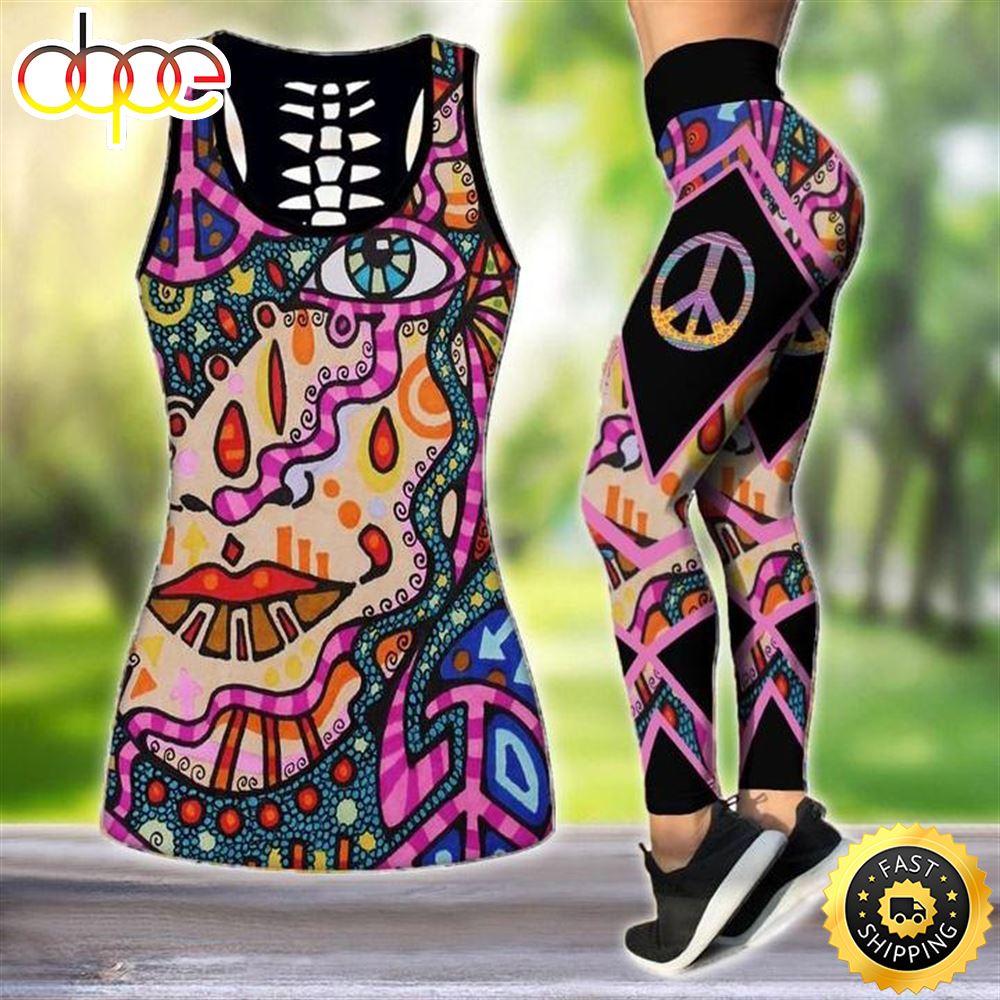 Hippie Psychedelic Color Combo Outfit Leggings and Hollow out Tank Top Suit  Yoga Fitness Soft Legging Summer Women For Girl - AliExpress
