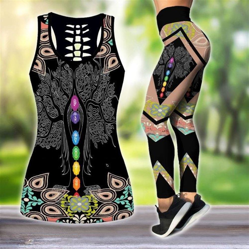 Wolf Flower 3D All Over Printed Legging + Hollow Tank Combo Pattern Hip  Lifting Pencil Pants + Women Backless Suit XS-8XL