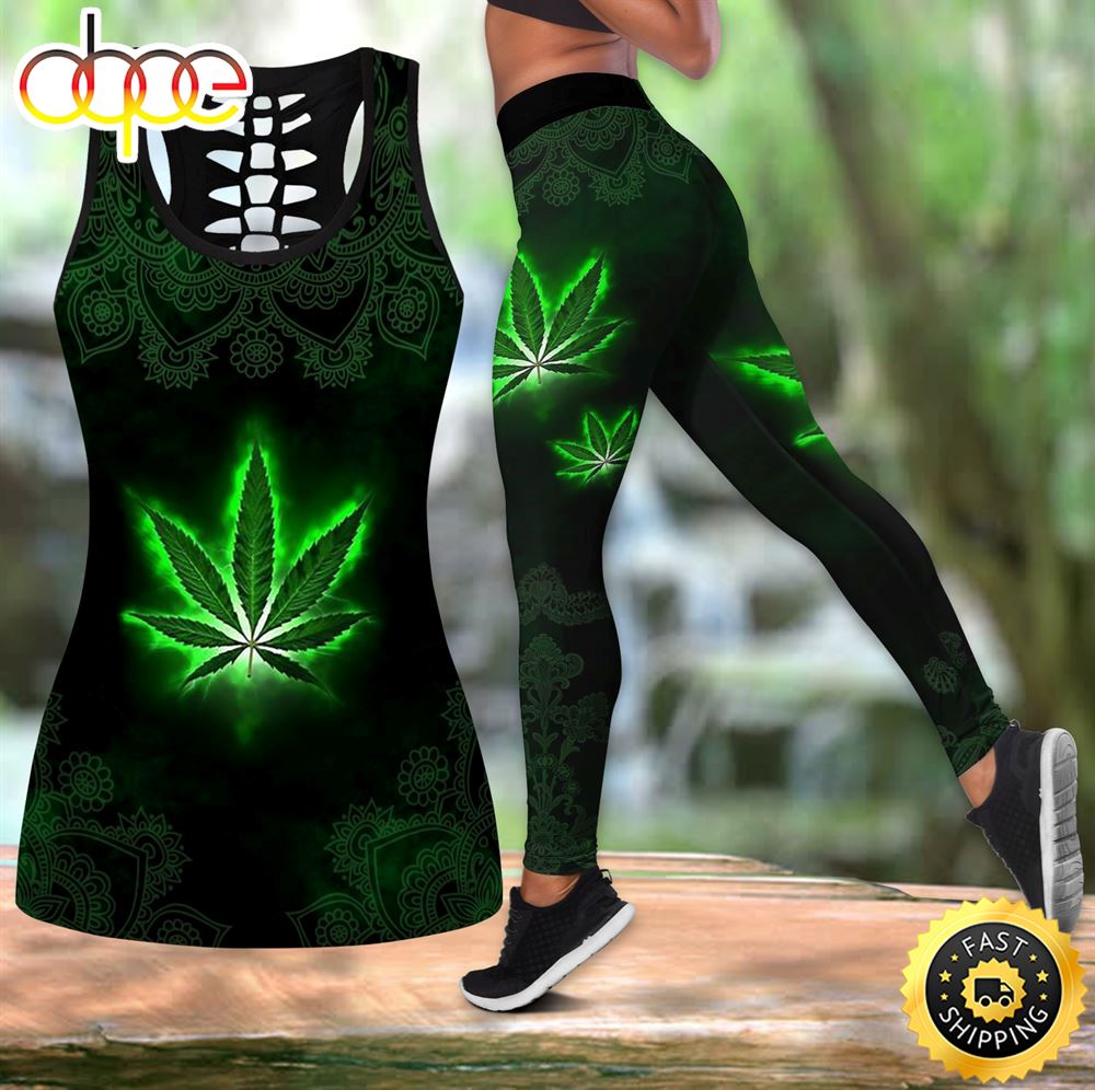 Hippie Green Weed All Over Printed Women S Tanktop Leggings Set Perfect Workout Outfits Gifts For Hippie Life 1 Rsbg9i