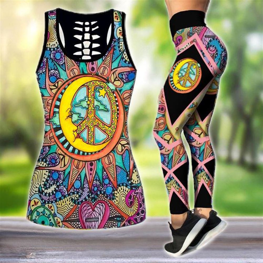 Hippie Moon Peace Symbol All Over Printed Women S Tanktop Leggings Set Perfect Workout Outfits Gifts For Hippie Life 1 Zqi9zt