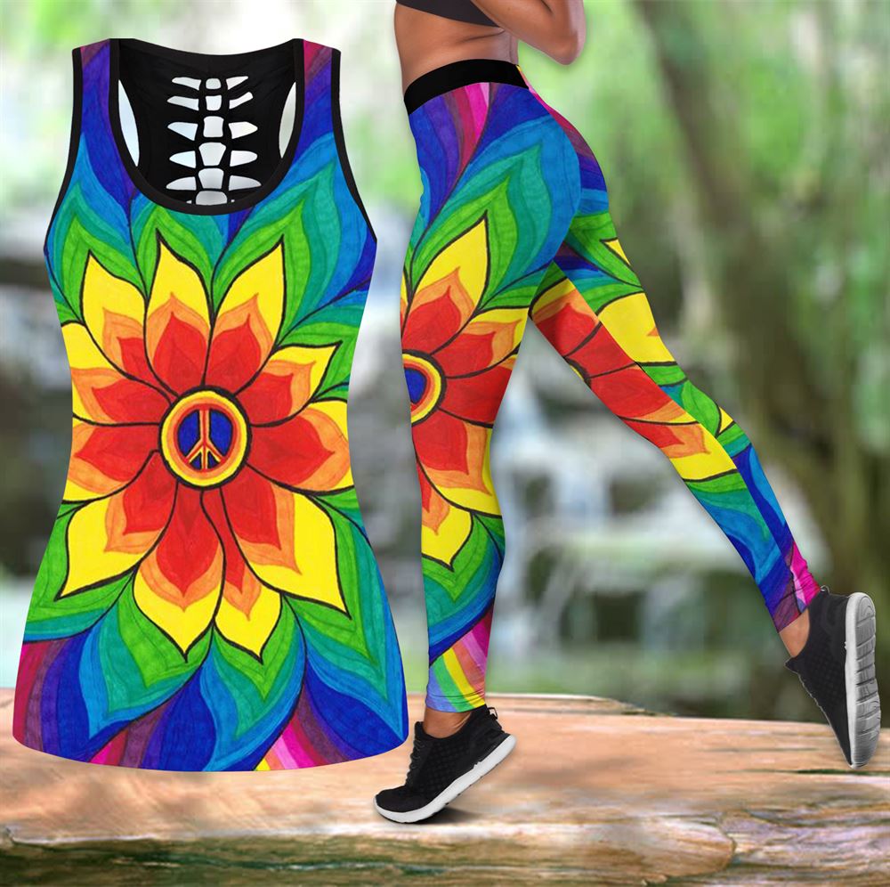 Loving hippie cor combinação roupa leggings e oco para fora tanque terno  superior yoga fitness macio legging verão feminino para a menina -  AliExpress