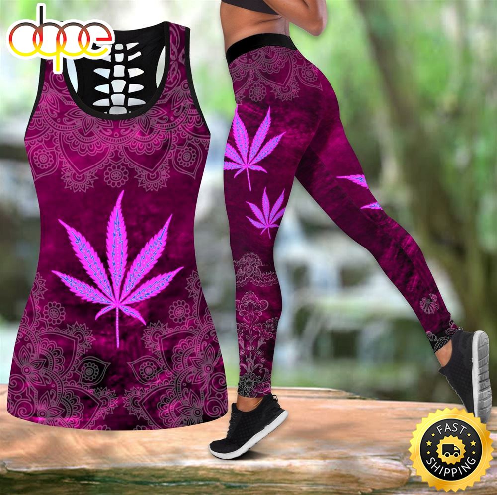 Psychedelic Color Hippie Combo Outfit Leggings and Hollow out Tank