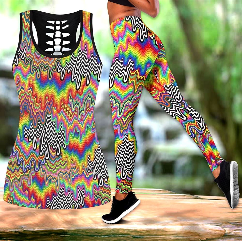 Hippie Wave Abstract Colorful All Over Printed Womens Combo Hollow