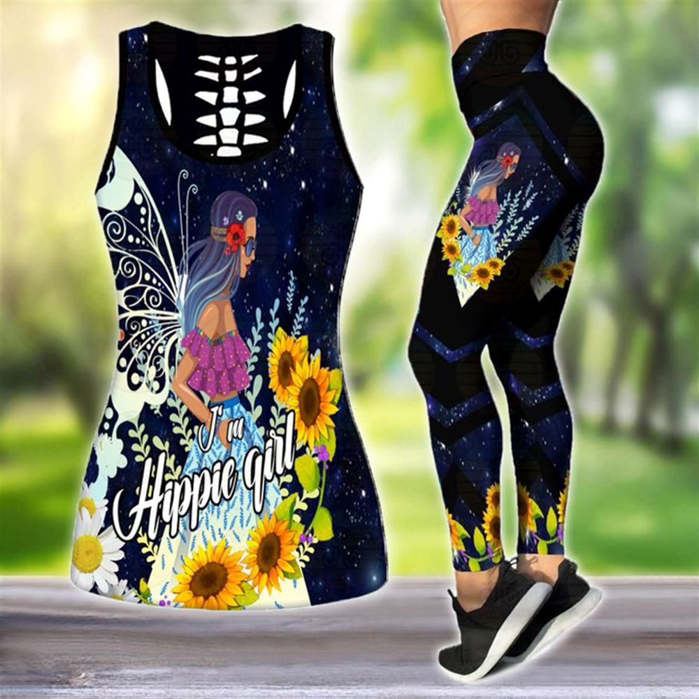 I M Hippie Girl And Sunflower All Over Printed Women S Tanktop Leggings Set Perfect Workout Outfits Gifts For Hippie Life 1 Cd2uoy