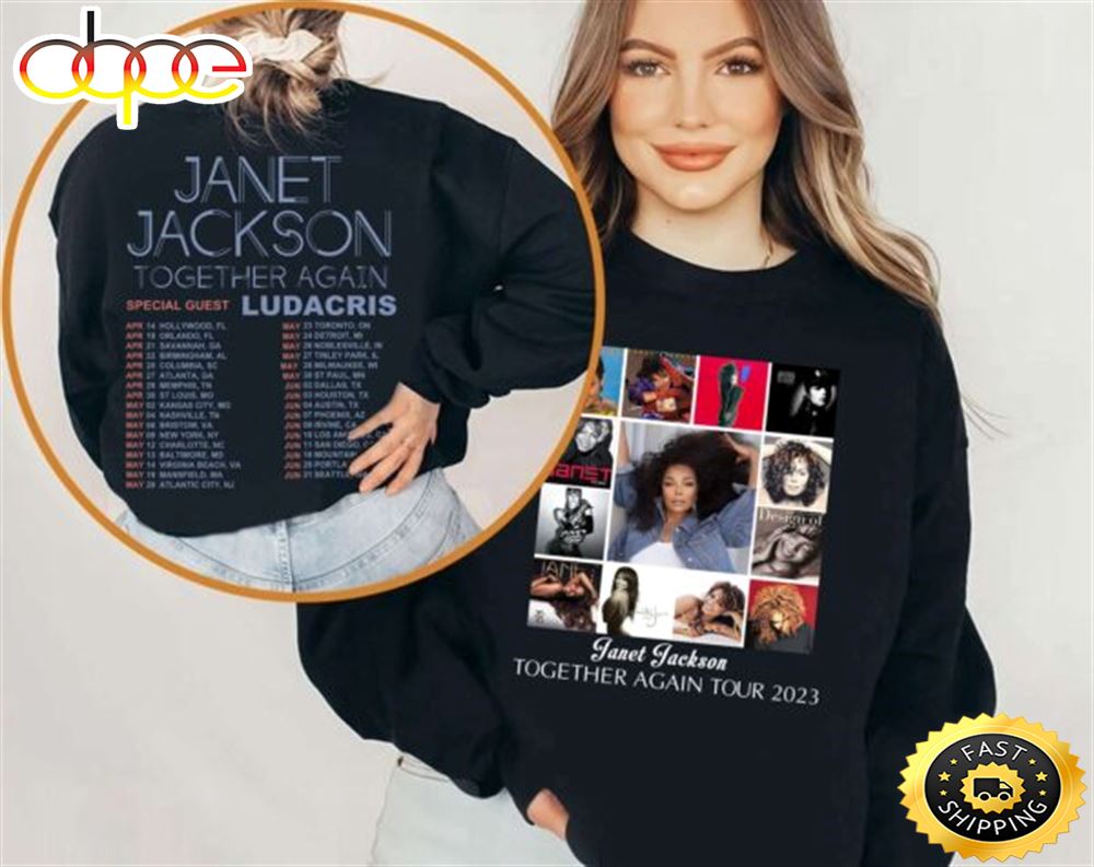 Janet Jackson Together Again Tour 2023 2 Sided Shirt Glkbvp