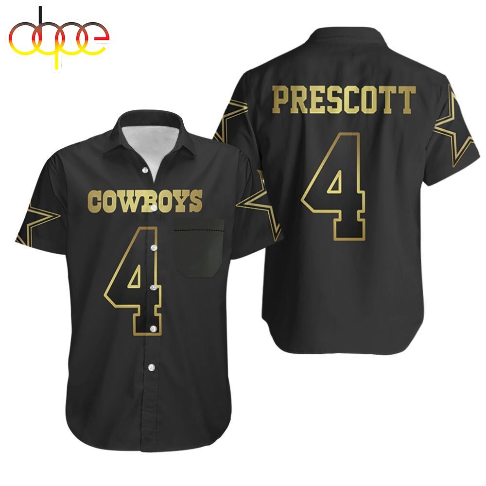 Limited Dallas Cowboys 4 Prescott Golden Black 3D Hawaiian Shirt Twns3o