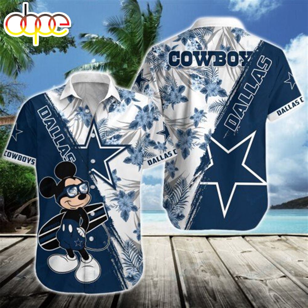 Limited Edition Dallas Cowboys Surfers Mikey Mouse 3D Hawaiian Shirt Vqvhhw