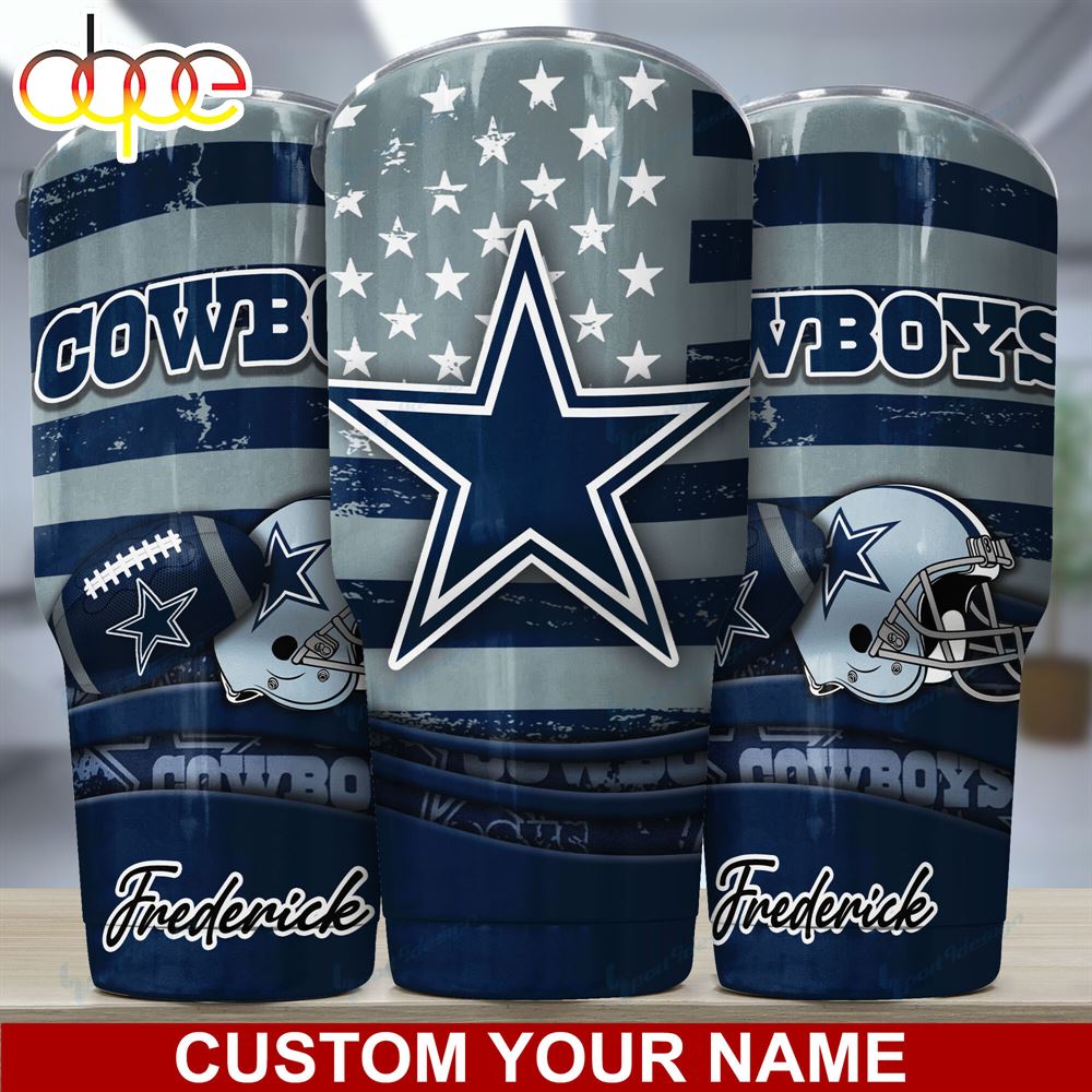 Limited Personalized Dallas Cowboys American Flag Graphic 3D Tumbler Gvckls