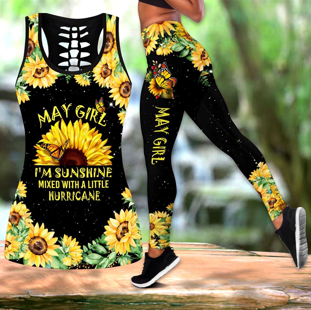 Sunflower April Girls Are Sunshine All Over Printed Combo Tanktop Leggings  Set