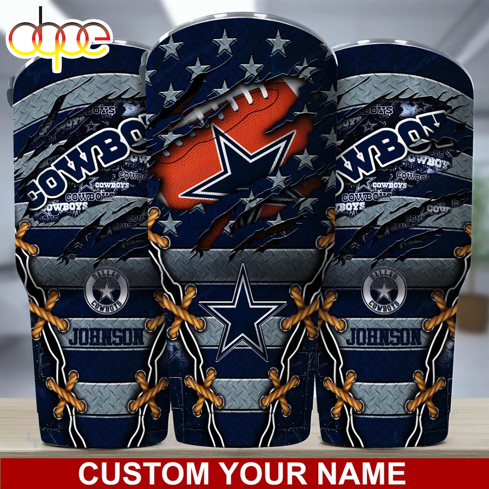 Personalized Dallas Cowboys American Flag Background 3D Tumbler Gift For Fans Rnfqp1
