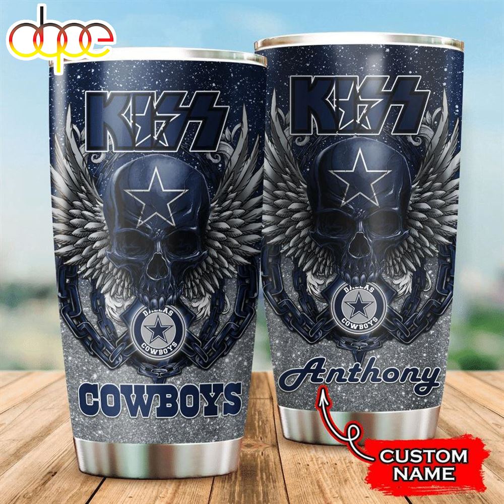 Personalized Dallas Cowboys Kiss Band Skull 3D Tumbler Gift For Fans Fvjrxj
