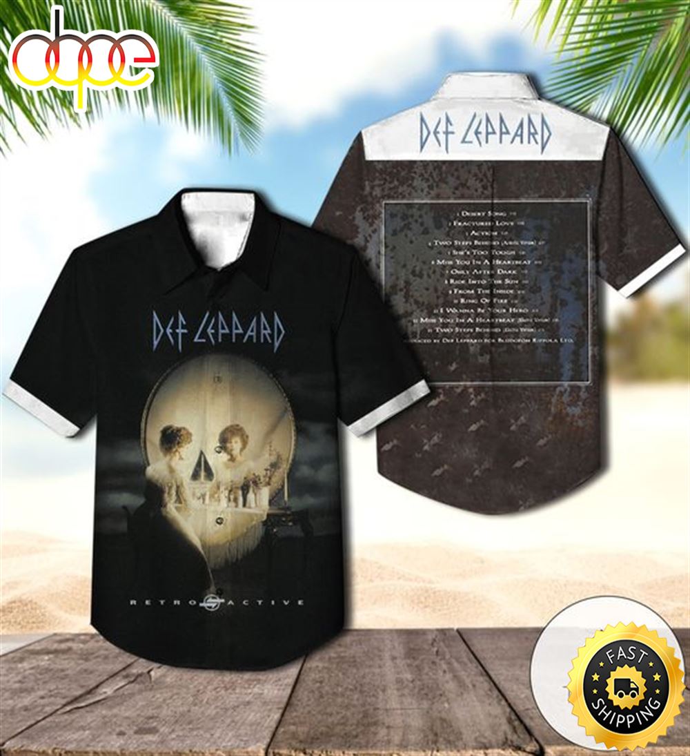 Present Def Leppard Retro Active Compilation Album Cover Hawaiian Shirt Iqqks4