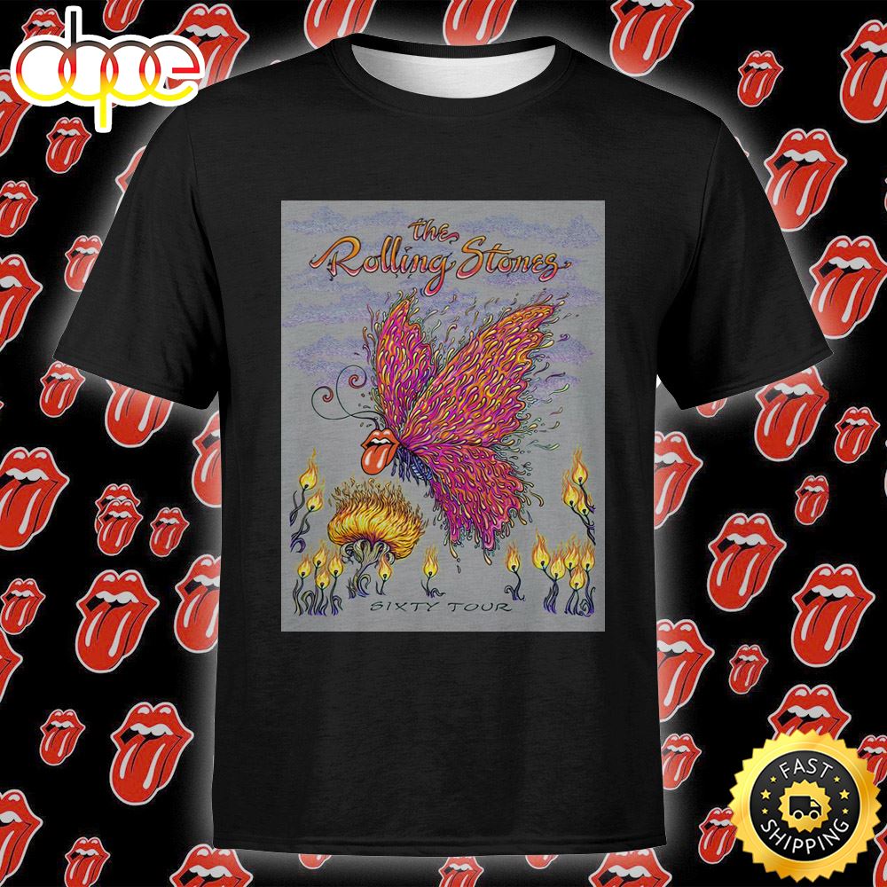 Rolling Stones Sixty Tour By Marq Spusta Metallic Silver Unisex Tshirt Bjrsme