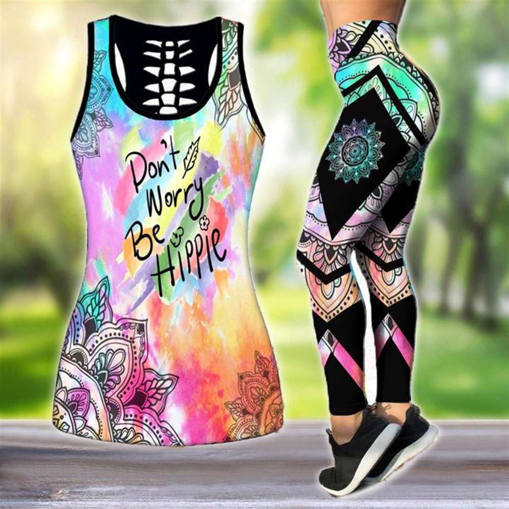 Tie Dye Don T Worry Be Hippie All Over Printed Women S Tanktop Leggings Set Perfect Workout Outfits Gifts For Hippie Life 1 Vwazgt
