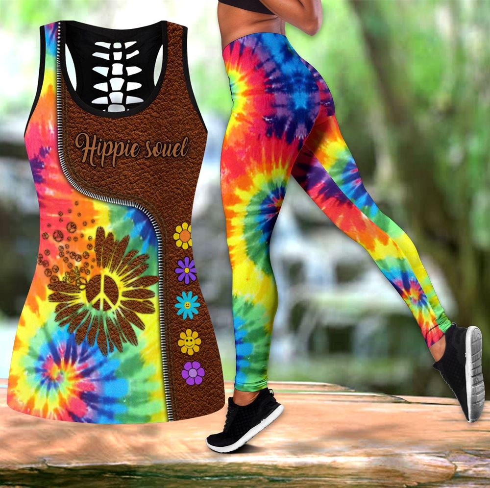 Tie Dye Sunflower Hippie Peace Symbol All Over Printed Women S Tanktop Leggings Set Perfect Workout Outfits Gifts For Hippie Life 1 Uhoixq