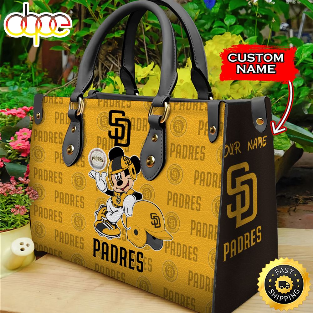 Custom Name USA - MLB San Diego Padres Mickey Leather Bag