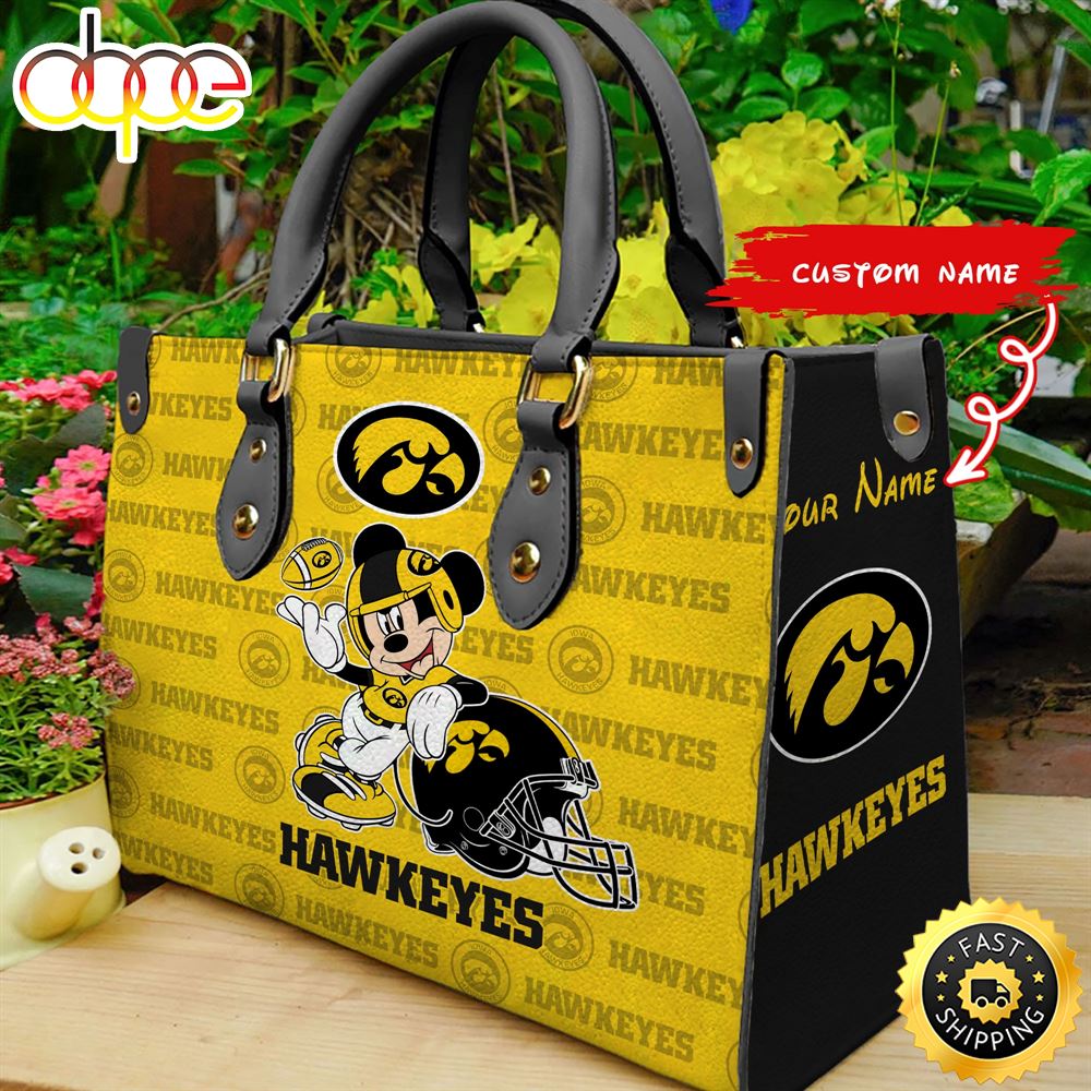 Custom Name Ncaa Iowa Hawkeyes Mickey Leather Bag