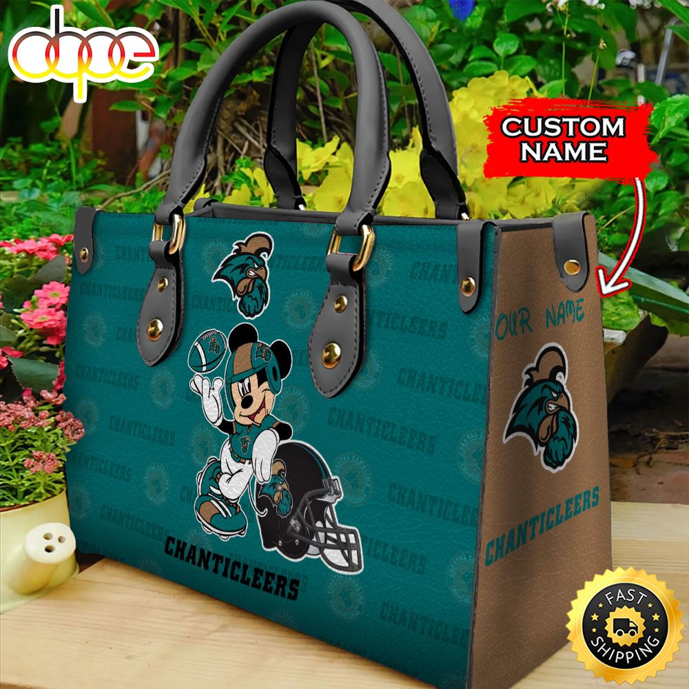 Custom Name Ncaa Coastal Carolina Chanticleers Mickey Leather Bag