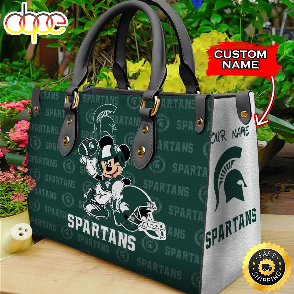 Custom Name Ncaa Michigan State Spartans Mickey Leather Bag