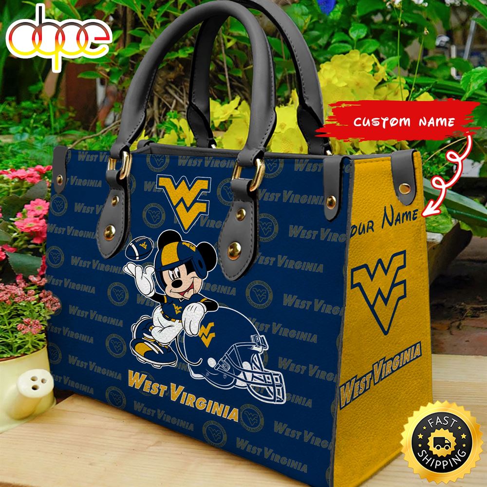 Custom Name Ncaa West Virginia Mountaineers Mickey Leather Bag