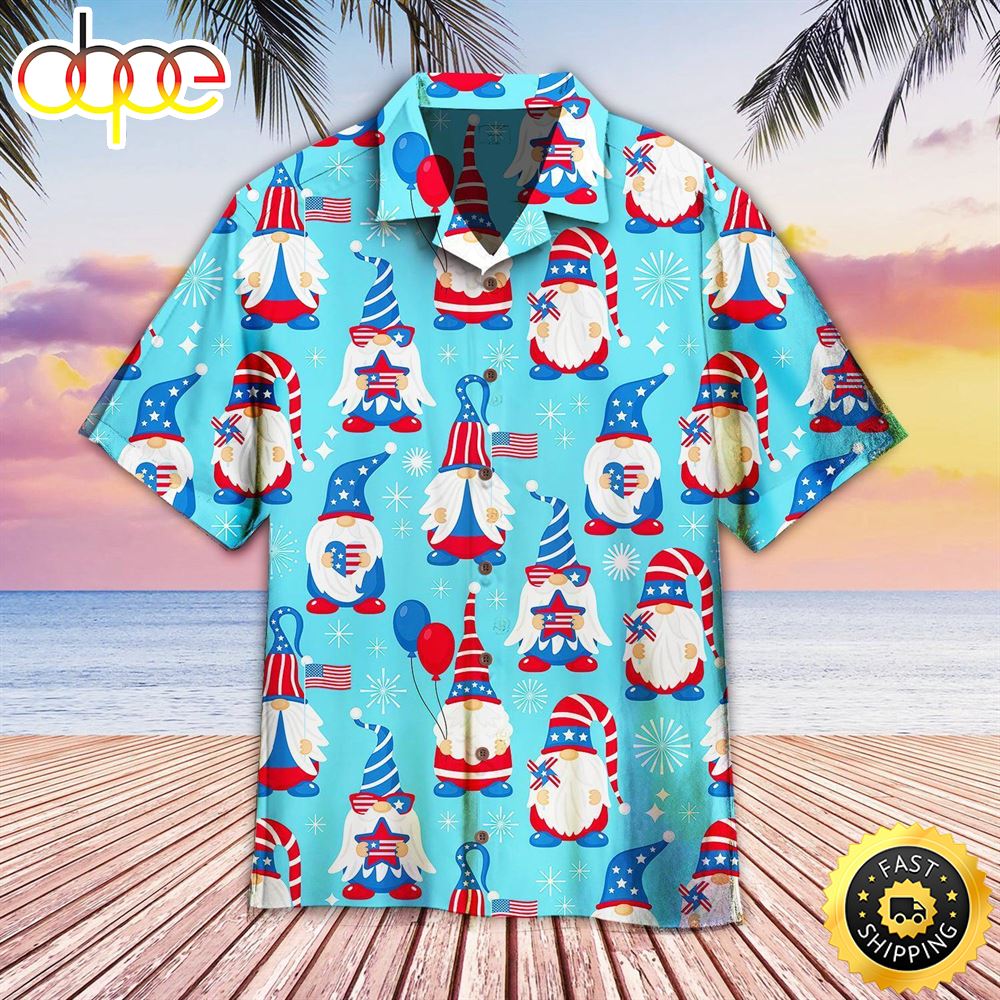 4th Of July Cute Patriotic Usa Gnomes Hawaiian Shirt For Men Gnomes Hawaii Beach Shirt Nu11wj