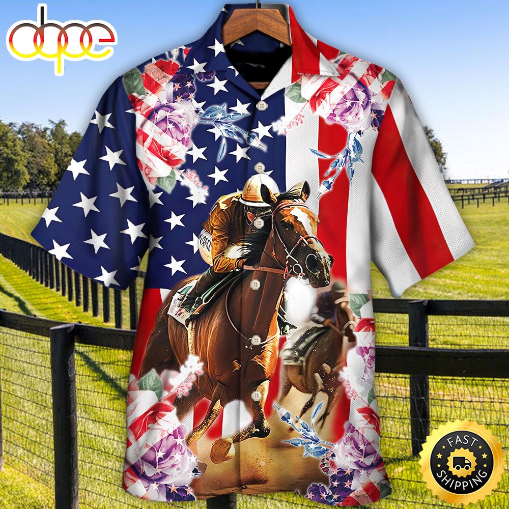 America Horse Racing Rose Independence Day Hawaiian Shirt 1 Gtefec