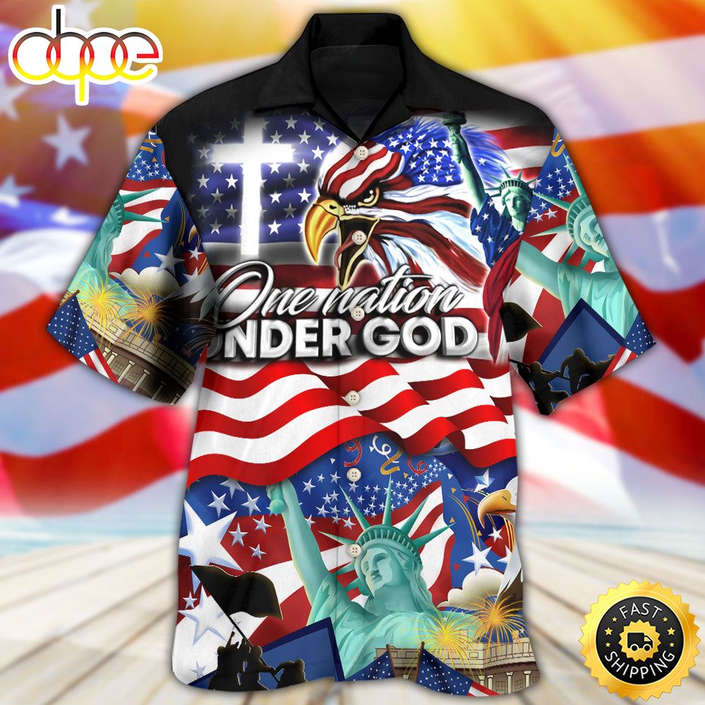 America Independence Day US One Nation Under God Independence Day Hawaiian Shirt 1 Wzkei1