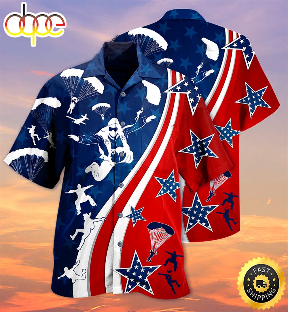 America Parachute Jump Cool Independence Day Hawaiian Shirt 1 Hvekpp
