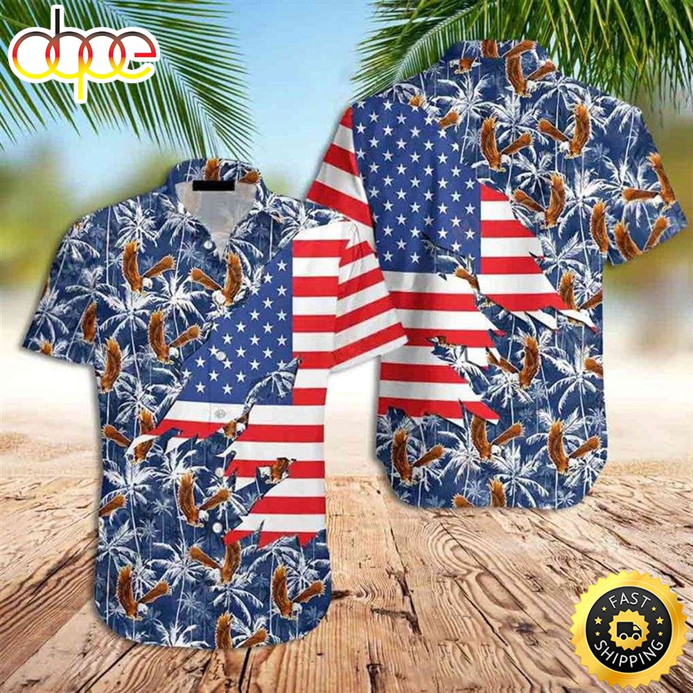 American Eagle Hawaiian Shirt Amazing American Palm Tree Independence Day Shirt For Men And Women Sqy0fc