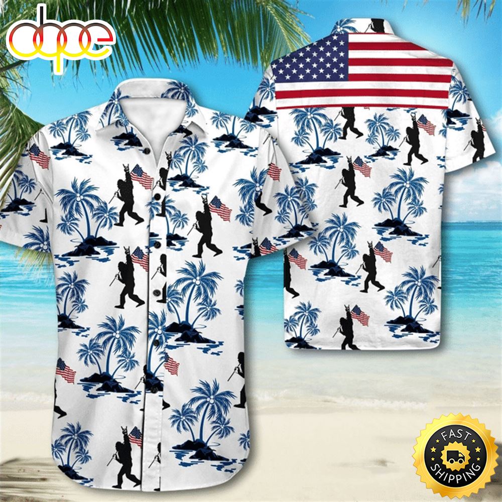 Bigfoot American Flag 4th Of July Hawaiian Shirt Bigfoot Aloha Shirt Amazing Bigfoot Button Up Shirt K9ge1u