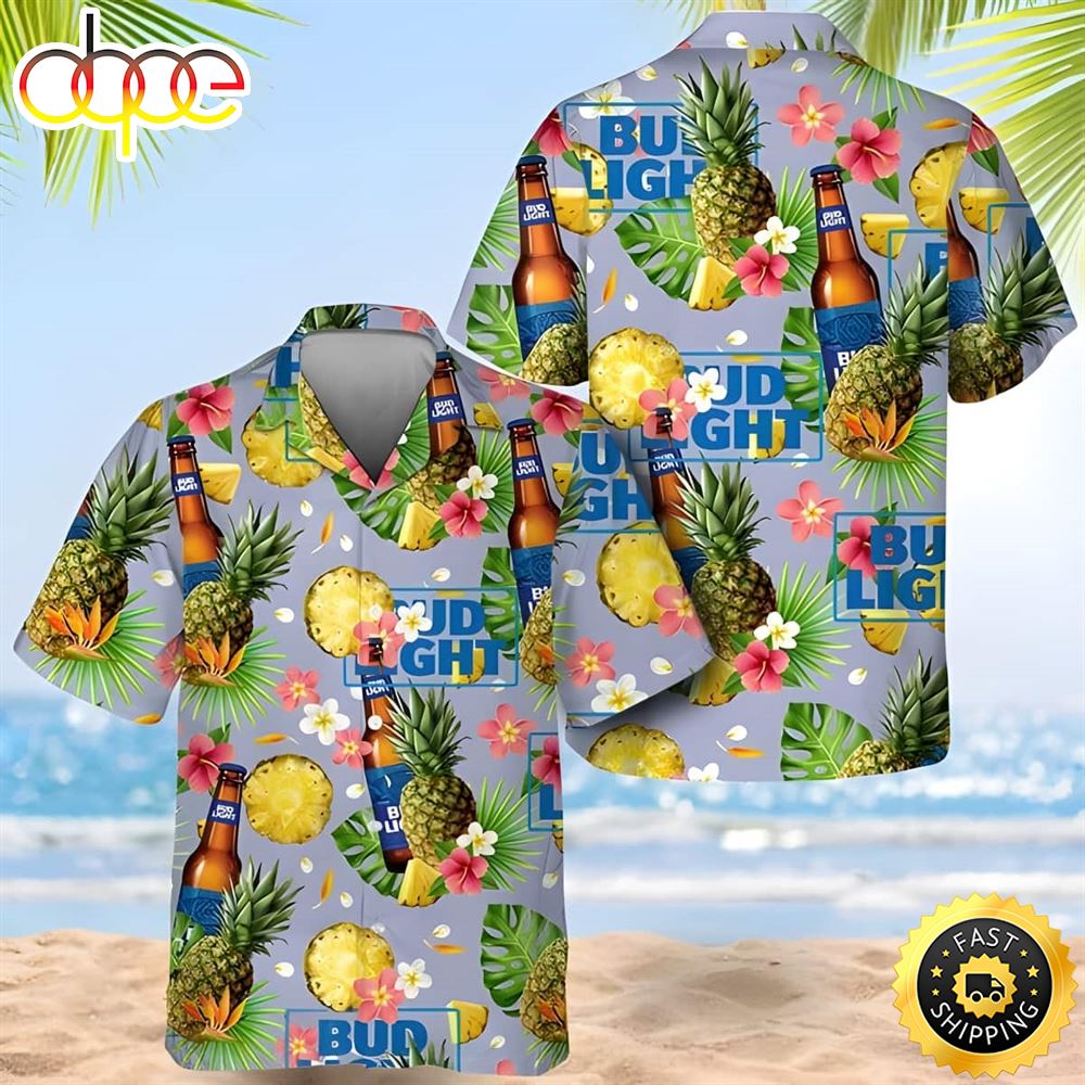 Bud Light Hawaiian Shirt Tropical Flower Pineapple Beach Vacation Gift Zeus7y