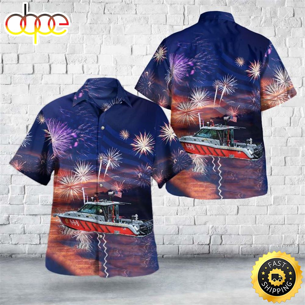 Chicago Fire Department Cfd Illinois Eugene Blackmon Fireboat 4th Of July Hawaiian Shirt Xridso