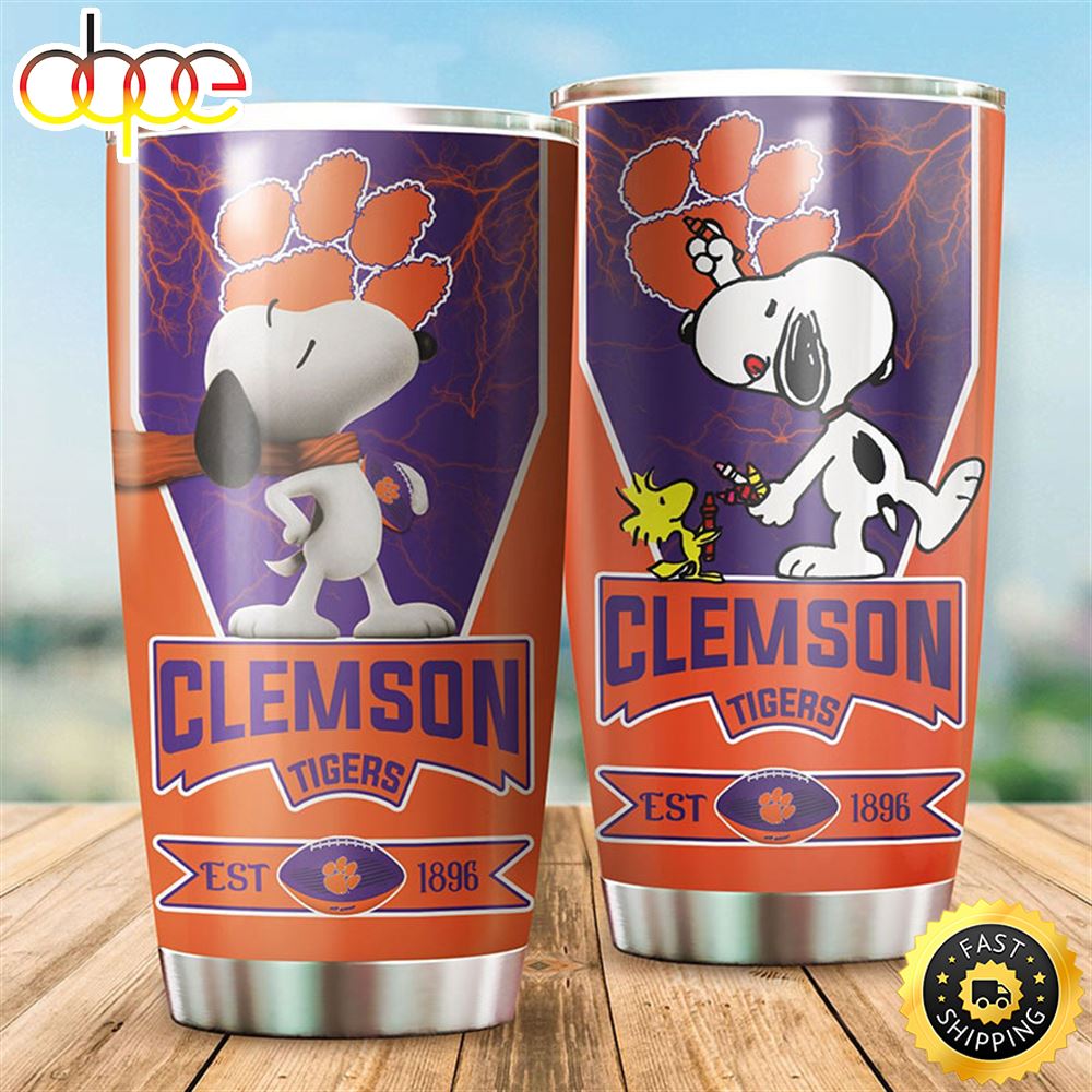 Clemson Tigers Snoopy All Over Print 3D Tumbler Jsgexu